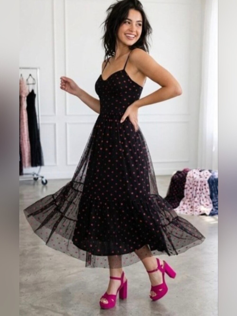 Betsey Johnson Black Tulle Lip Print Bustier Midi Dress Size 10 - Picture 2 of 11